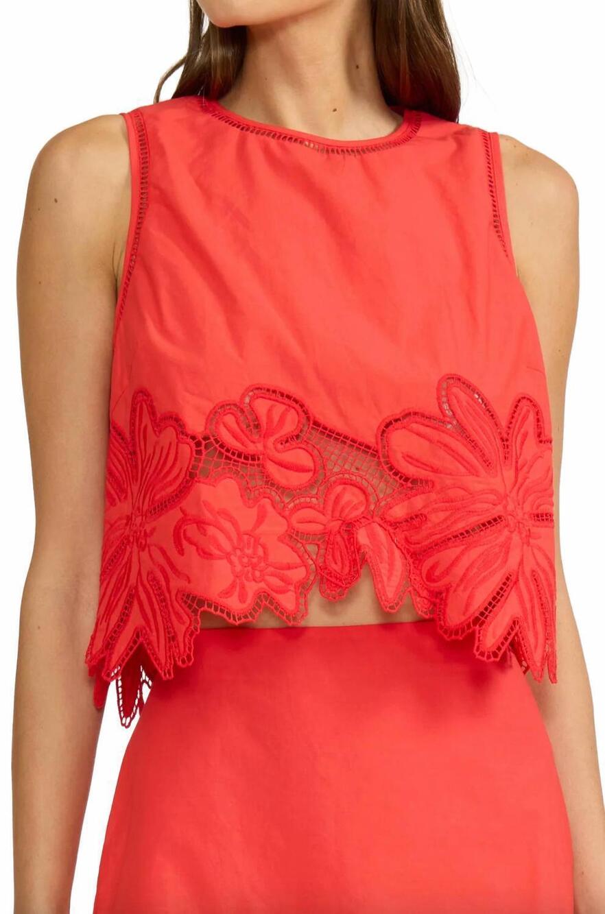 NEW LUCY PARIS women's kayla eyelet top in red
